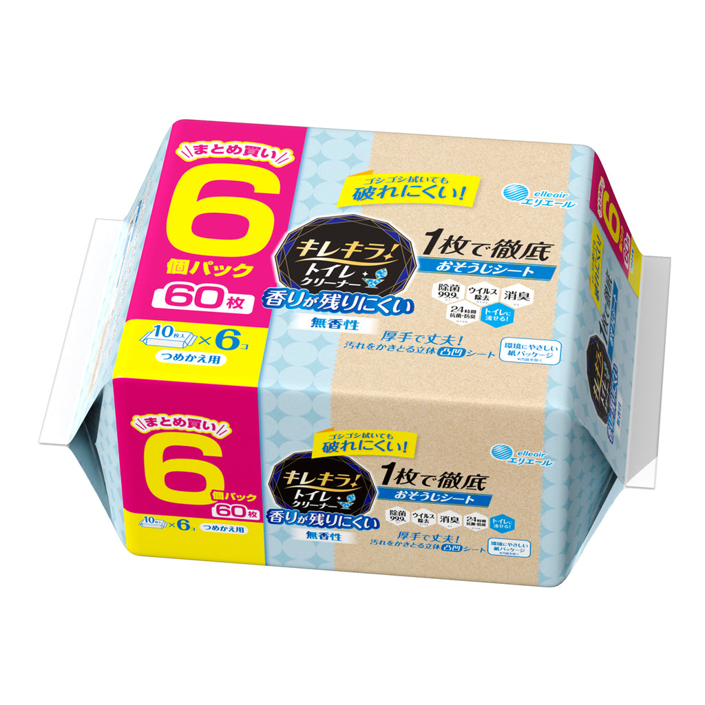 エリエール キレキラ！トイレクリーナー 1枚で徹底おそうじシート 無香性 つめかえ用60枚(10枚×6パック）